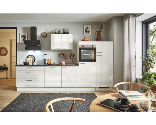 PICCANTE Plus Küchenzeile mit Geräten Pearl 310 cm weiß hochglanz vormontiert Variante rechts