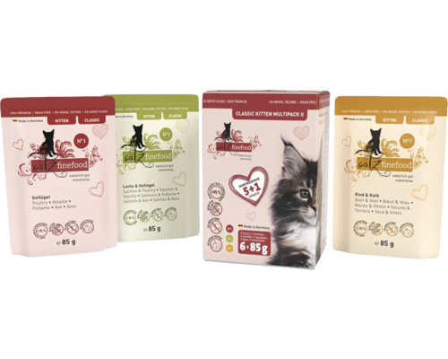 Katzenfutter nass catz finefood Kitten MP II 6 x 85 g 5+1 Multi Pack mit 3 verschiedenen Sorten