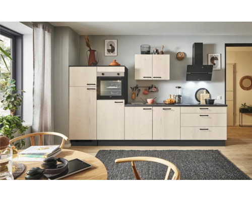 PICCANTE Plus Küchenzeile mit Geräten Casual 310 cm fichte whitewashed matt vormontiert Variante links