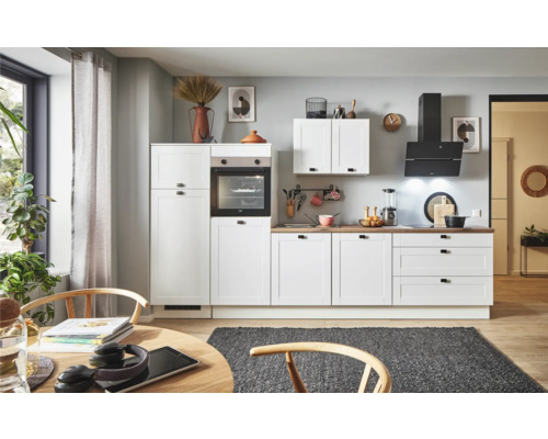 PICCANTE Plus Küchenzeile mit Geräten Bella 310 cm Frontfarbe weiß matt Korpusfarbe weiß montiert Variante links