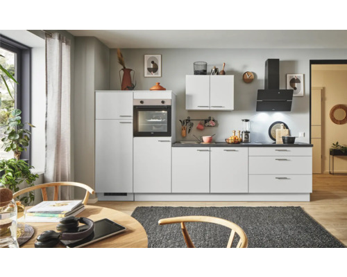 PICCANTE Plus Küchenzeile mit Geräten Sonera 330 cm lichtgrau matt vormontiert Variante links
