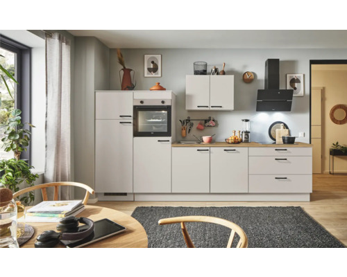 PICCANTE Plus Küchenzeile mit Geräten Sonera 330 cm kaschmirgrau matt vormontiert Variante links