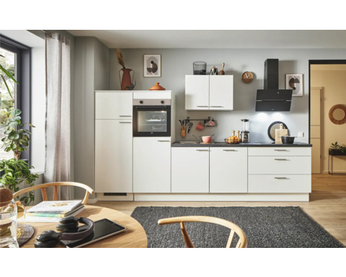 PICCANTE Plus Küchenzeile mit Geräten Sonera 310 cm Frontfarbe weiß matt Korpusfarbe weiß montiert Variante links