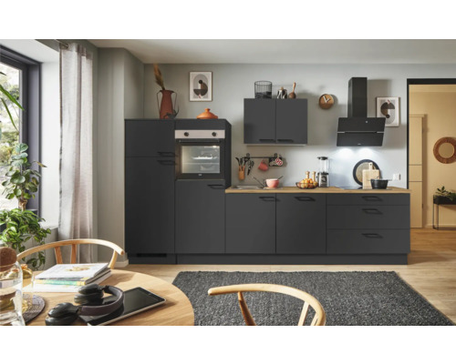PICCANTE Plus Küchenzeile mit Geräten Sonera 320 cm grafit matt vormontiert Variante links
