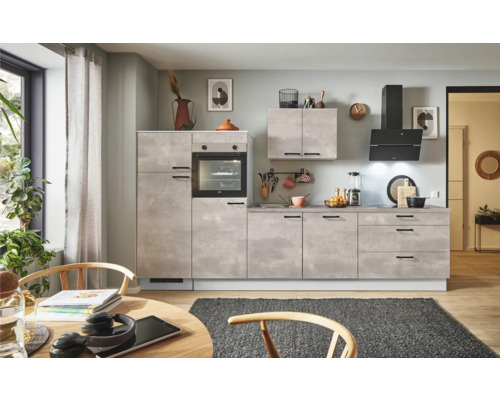 PICCANTE Plus Küchenzeile mit Geräten Casual 320 cm beton perlgrau matt vormontiert Variante links