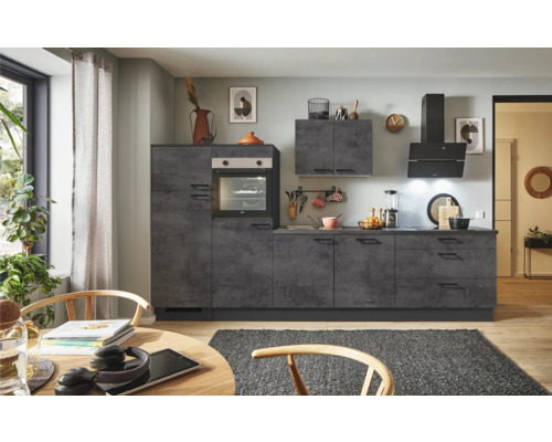 PICCANTE Plus Küchenzeile mit Geräten Casual 320 cm beton grafitgrau matt vormontiert Variante links