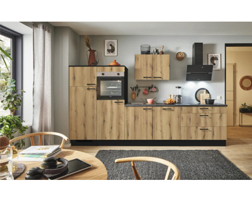 PICCANTE Plus Küchenzeile mit Geräten Casual 330 cm evoke eiche matt vormontiert Variante links