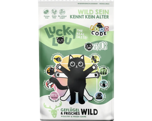 Katzenfutter trocken LuckyLou Geflügel & frisches Wild "Wild sein kennt kein Alter", Senior 750 g