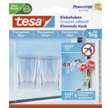 Tesa Klebehaken für Glas, 2 Stück, mit Powerstrips Technologie