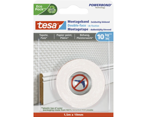 Montageband tesa weiss für Tapete & Putz 1,5 m x 19 mm Tesa Montageband Double-Face 1,5 Meter mal 19 Millimeter