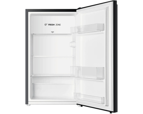 Geöffneter Kühlschrank mit Ablagefächern und Frischezone