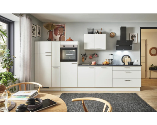 PICCANTE Plus Küchenzeile mit Geräten Sonera 340 cm weiß matt vormontiert Variante links