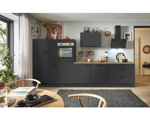 PICCANTE Plus Küchenzeile mit Geräten Sonera 340 cm grafit matt vormontiert Variante links