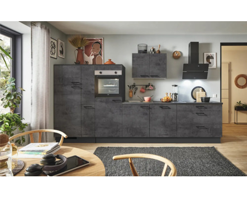 PICCANTE Plus Küchenzeile mit Geräten Casual 350 cm beton grafitgrau matt vormontiert Variante links