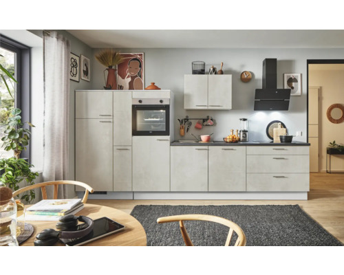 PICCANTE Plus Küchenzeile mit Geräten Casual 350 cm beton weißgrau matt vormontiert Variante links