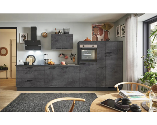 PICCANTE Plus Küchenzeile mit Geräten Casual 350 cm beton grafitgrau matt vormontiert Variante rechts