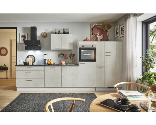 PICCANTE Plus Küchenzeile mit Geräten Casual 340 cm beton weißgrau matt vormontiert Variante rechts