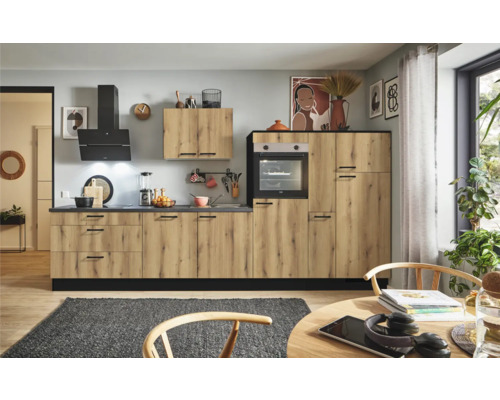 PICCANTE Plus Küchenzeile mit Geräten Casual 360 cm evoke eiche matt vormontiert Variante links