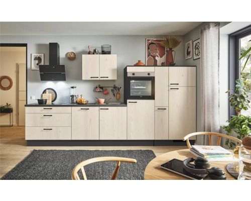 PICCANTE Plus Küchenzeile mit Geräten Casual 360 cm fichte whitewashed matt vormontiert Variante rechts