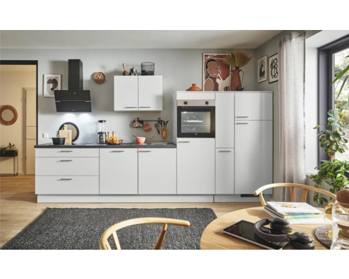 PICCANTE Plus Küchenzeile mit Geräten Sonera 340 cm lichtgrau matt vormontiert Variante rechts