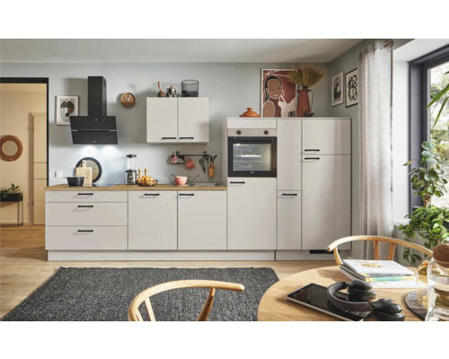 PICCANTE Plus Küchenzeile mit Geräten Sonera 340 cm kaschmirgrau matt vormontiert Variante rechts