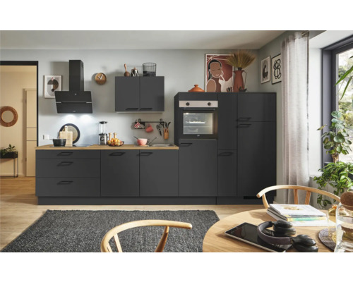 PICCANTE Plus Küchenzeile mit Geräten Sonera 370 cm grafit matt vormontiert Variante rechts