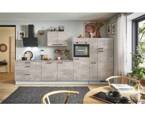 PICCANTE Plus Küchenzeile mit Geräten Casual 370 cm beton perlgrau matt vormontiert Variante rechts