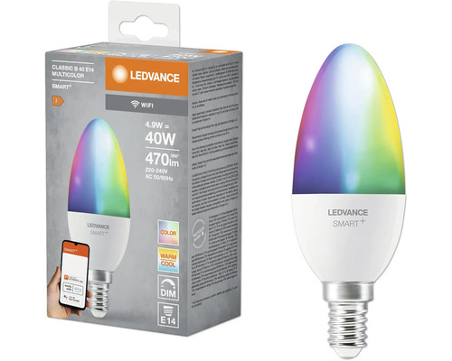 Ledvance Smart+ WIFI LED Kerzenlampen dimmbar B40 E14/4,9W (40W) frost-optik 470 lm 2700- 6500 K RGBW