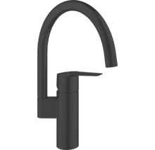 Schwarzer Wasserhahn mit gebogenem Auslauf