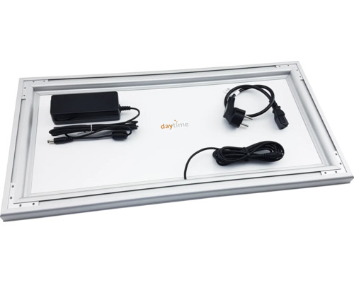 Aquariumbeleuchtung mit Netzteil und Kabel in einem silbernen Rahmen