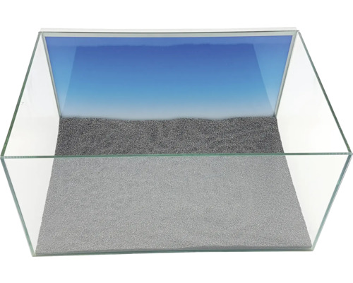 Aquarium aus Glas mit Dekomaterial