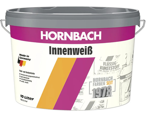 HORNBACH Wandfarbe Innenweiß konservierungsmittelfrei 10 L Eimer mit Hornbach Innenweiss Wandfarbe, 10 Liter