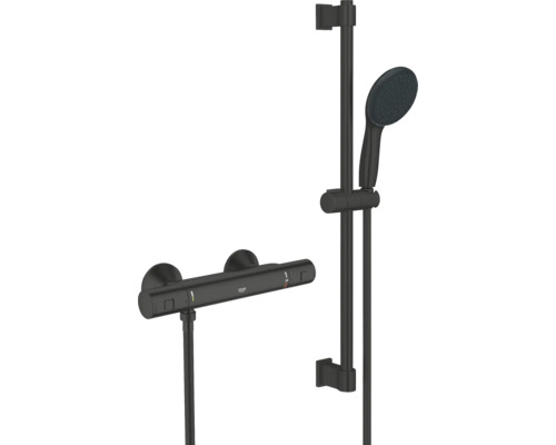 Grohe Quickfix Duscharmatur mit Thermostat PRECISION START schwarz matt 345972431 Duscharmatur mit Brausestange und Handbrause