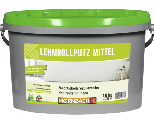 HORNBACH Lehmrollputz konservierungsmittelfrei weiß 10 kg Eimer Lehmrollputz mittel, 10 Kilogramm, für Innenanwendungen