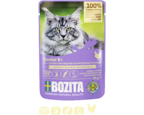 Katzenfutter nass BOZITA Senior 8+ Häppchen in Sauce mit viel Huhn 85 g getreidefrei Bozita Katzennahrung Senior 8 plus mit Huhn im Frischebeutel
