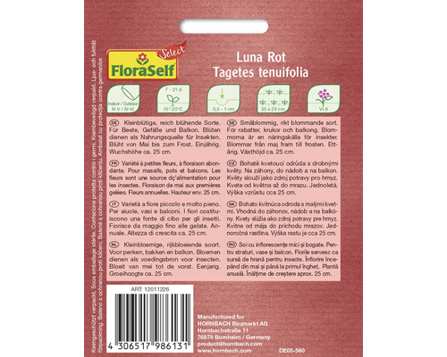 Samenpackung Tagetes tenuifolia Luna Rot mit Informationen zu Anbau und Eigenschaften