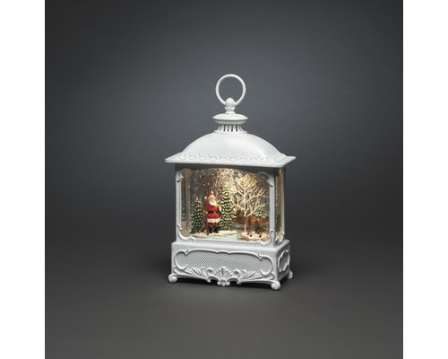 LED Wasserlaterne Konstsmide Weihnachtsmann mit Elch H 30 cm Lichtfarbe warmweiß batteriebetrieben inkl. 5 Stunden Timer Dekorative Laterne mit Weihnachtsmann, Tannenbaum und Hirsch im Inneren