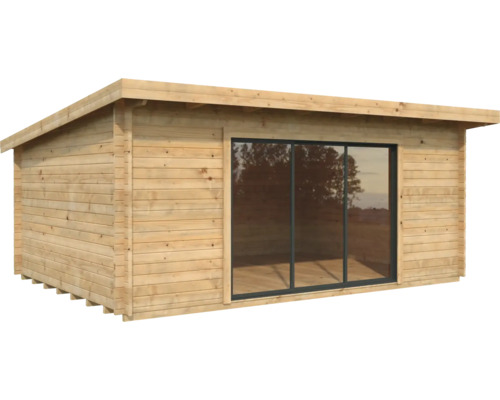 Gartenhaus Palmako Lea 19,4 m² Schiebetür Sicherheitsglas inkl. Fußboden 578 x 451 cm braun