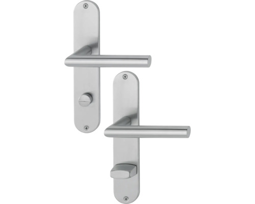 Langschildgarnitur WC AnsaPro Lochabstand 78 mm Edelstahl gebürstet Zimmertür-Garnitur aus Edelstahl mit Türdrücker und Schloss