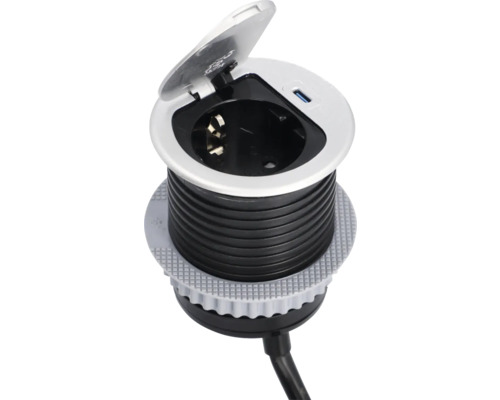 Versenkbare Steckdose mit USB-Anschluss für den Einbau in Arbeitsplatten