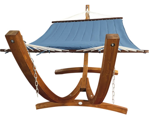Freistehende Hängematte mit Holzgestell und Stoffdach