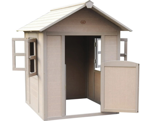 Spielhaus aus Holz mit Tür und Fenstern