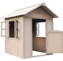 Spielhaus aus Holz mit Fenstern und Tür