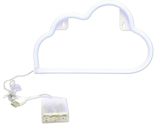 Neonlampe in Wolkenform mit USB-Anschluss und Batteriegehäuse