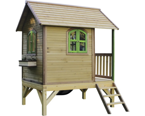 Spielhaus aus Holz mit Leiter und Fenstern
