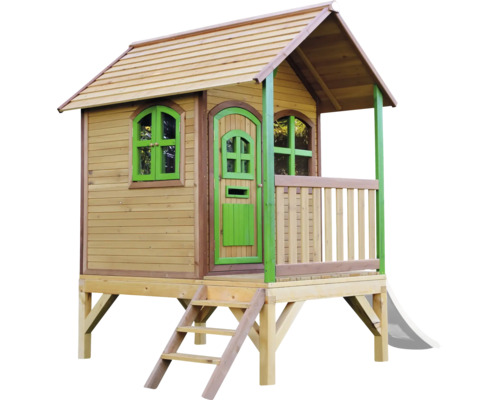 Holzspielhaus mit Veranda, Rutsche und Leiter