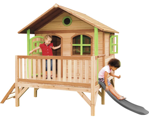 Holzspielhaus für Kinder mit Rutsche und Leiter