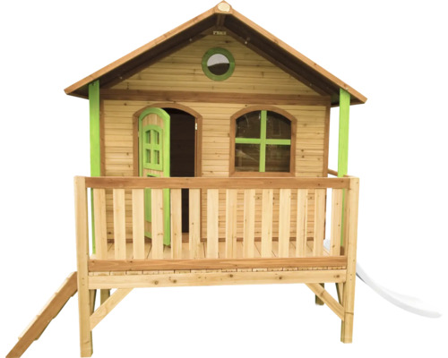 Spielhaus aus Holz mit Rutsche, Leiter, Fenster und Tür