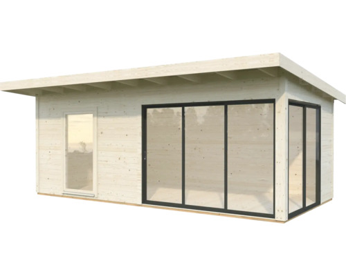 Holzgartenhaus mit Fenster und Schiebetüren