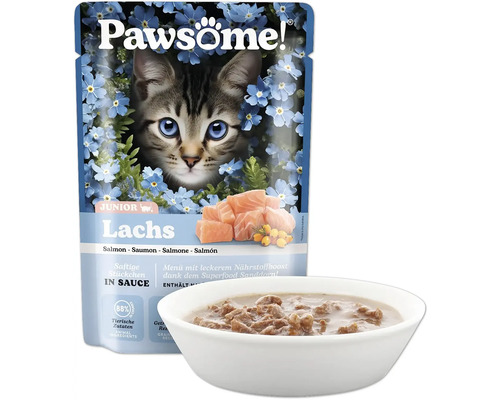 Pawsome Junior Katzennassfutter Lachs im Portionsbeutel mit Schale